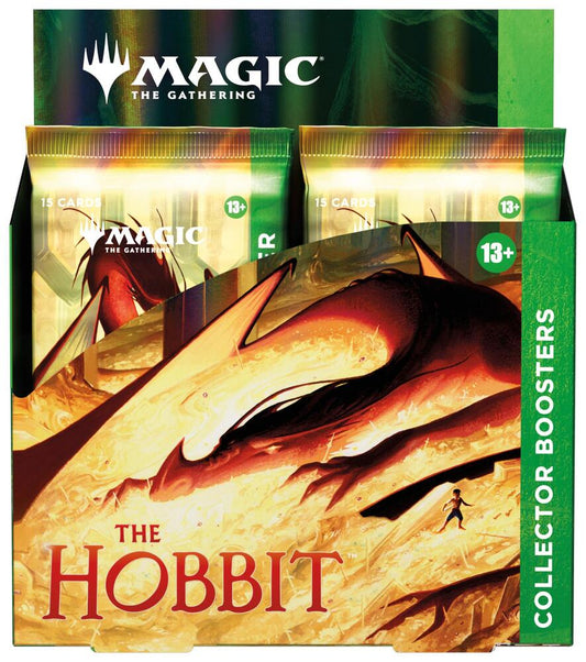 Packaging of 'Magic: The Gathering' featuring 'The Hobbit' set with a fiery dragon illustration