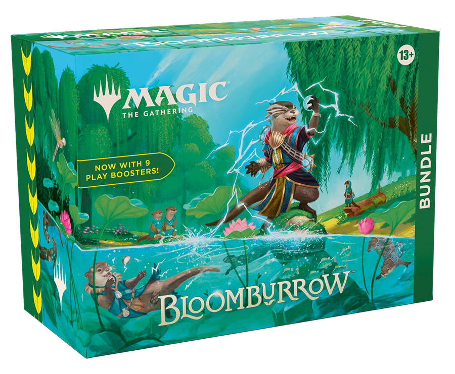 MTG: Bloomburrow Bundle; some otter folk at the river are depicted on the box front