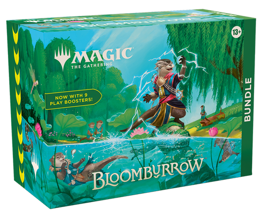 MTG: Bloomburrow Bundle; some otter folk at the river are depicted on the box front