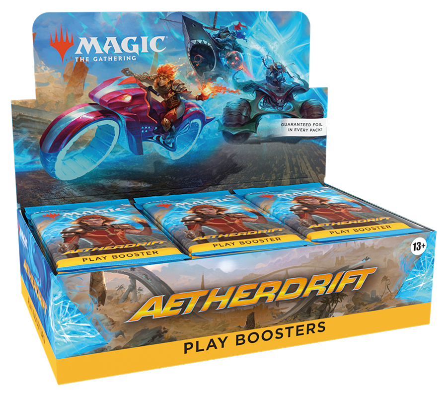 A Play Booster Box of Aetherdrift, the other photos show the same box indifferent angles